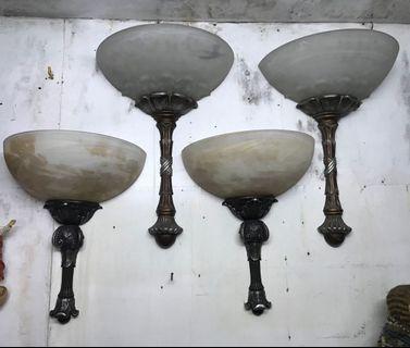 vintage European iron and glass wall lamps