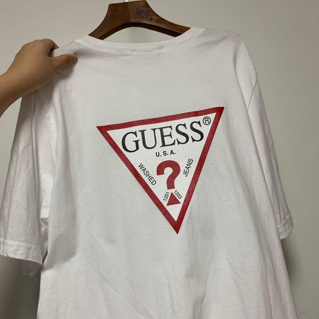 KR GUESS big logo white oversized tee Women s Fashion