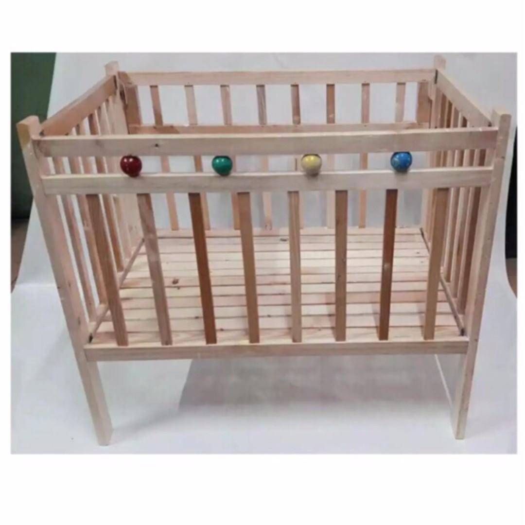 Adjustable Drop Down Side Wooden Crib With Balls On Carousell
