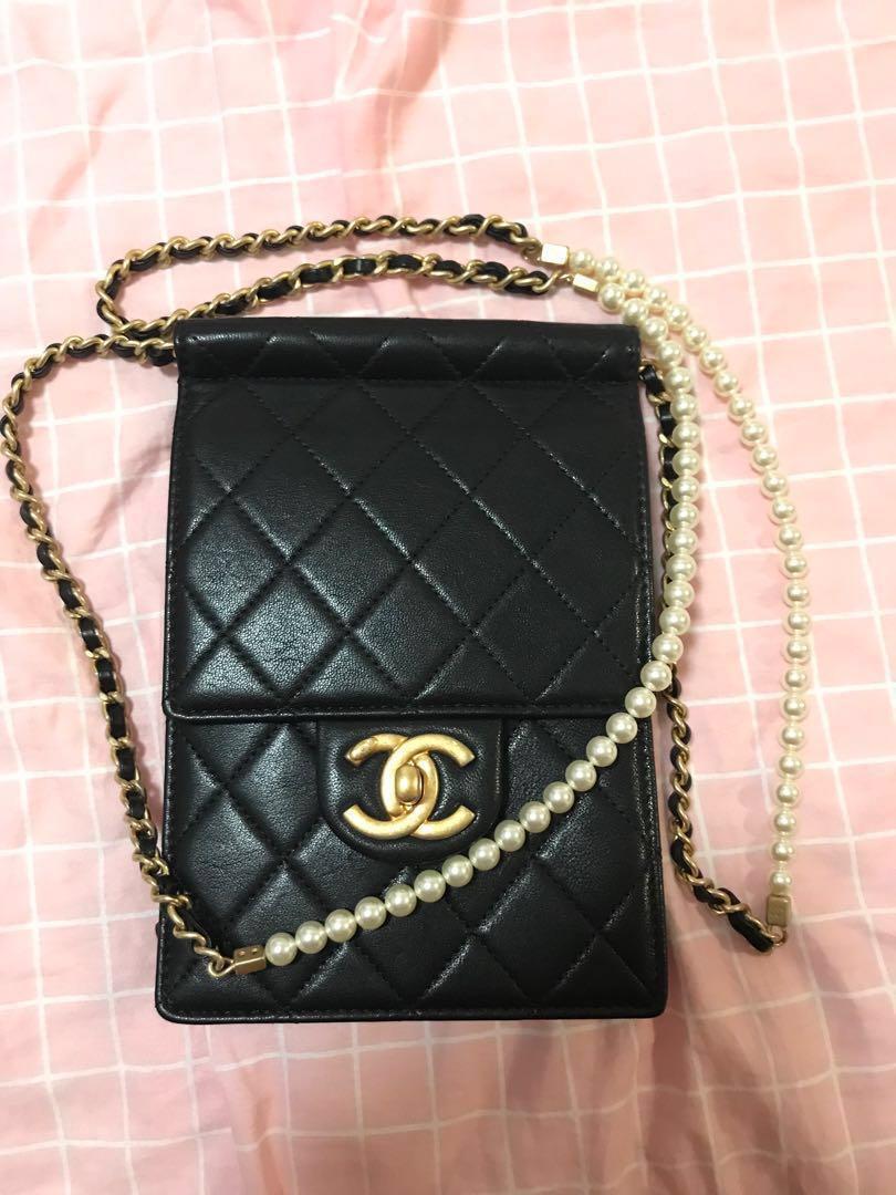Authentic Chanel White Vertical Flap Bag with Pearl