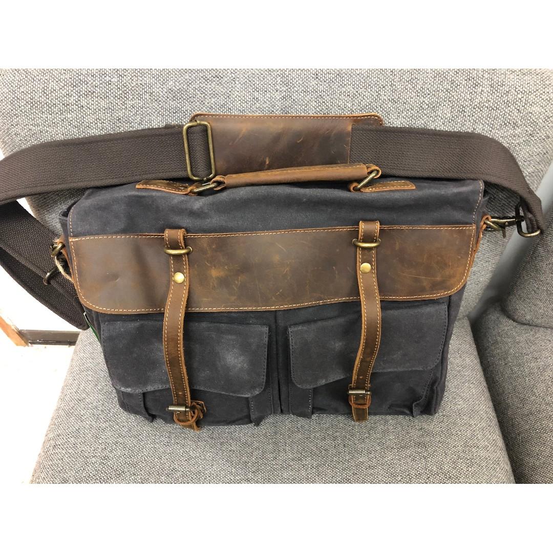 Lifewit Mens Messenger Bag 15.6 Inch Waterproof Vintage Genuine Leather Waxed Canvas Laptop Satchel Shoulder Bag Computer Briefcase