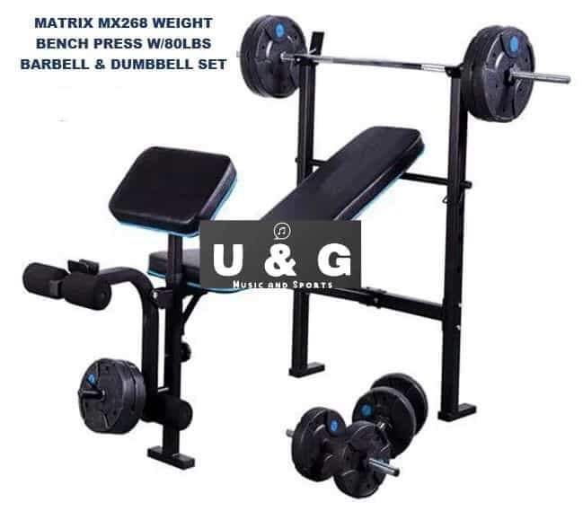 Matrix Mx268 Bench Press W 80lbs Barbell Dumbell Set Sports Exercise And Body Building On Carousell