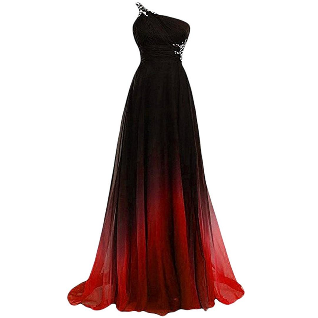 Red and black chiffon dress best sale