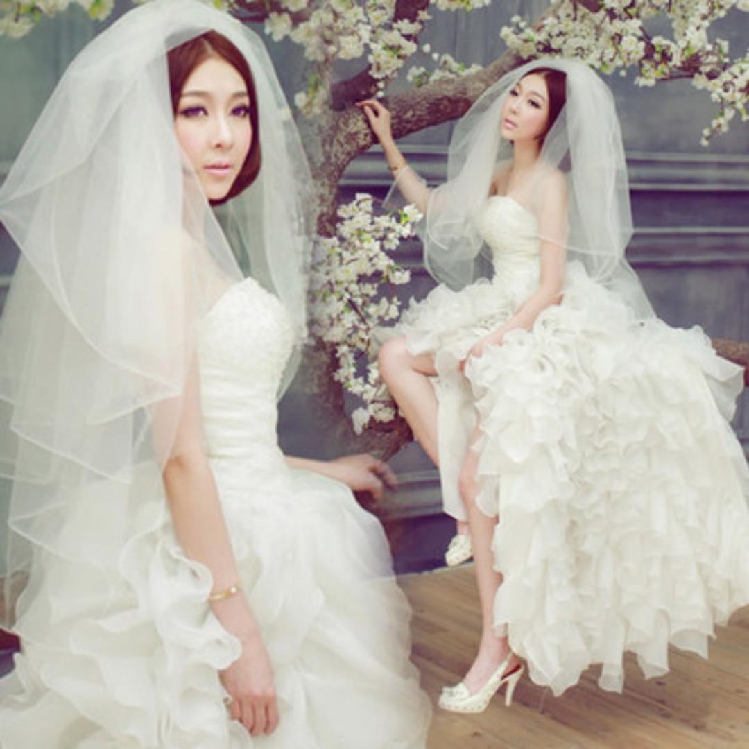 White ruffle wedding discount dress