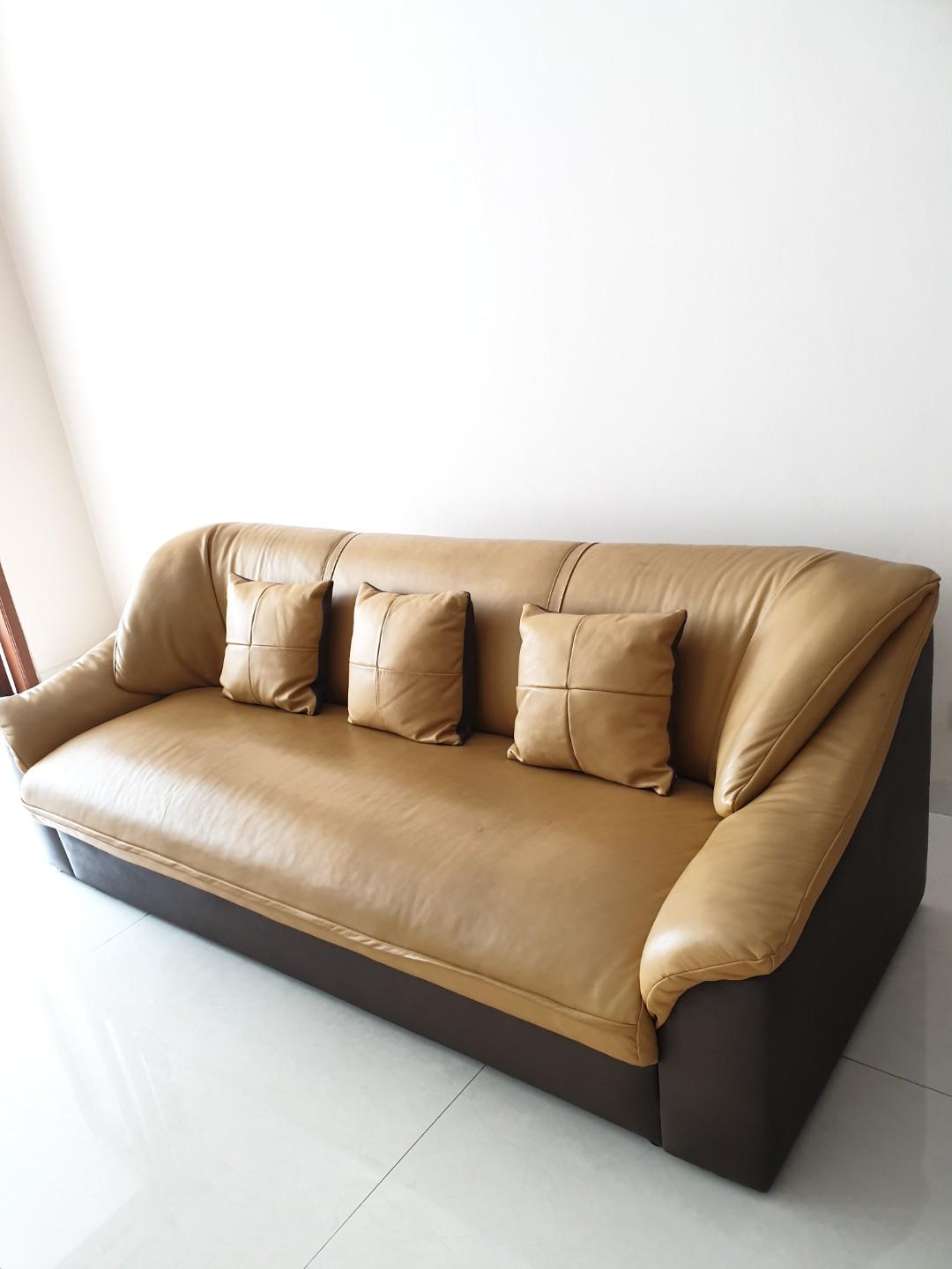 Sofa 3 seater (kulit asli), Perabotan Rumah di Carousell