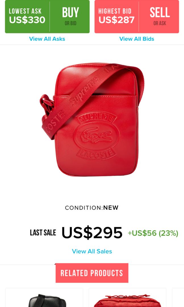 Supreme x lacoste shoulder bag Red, Men 