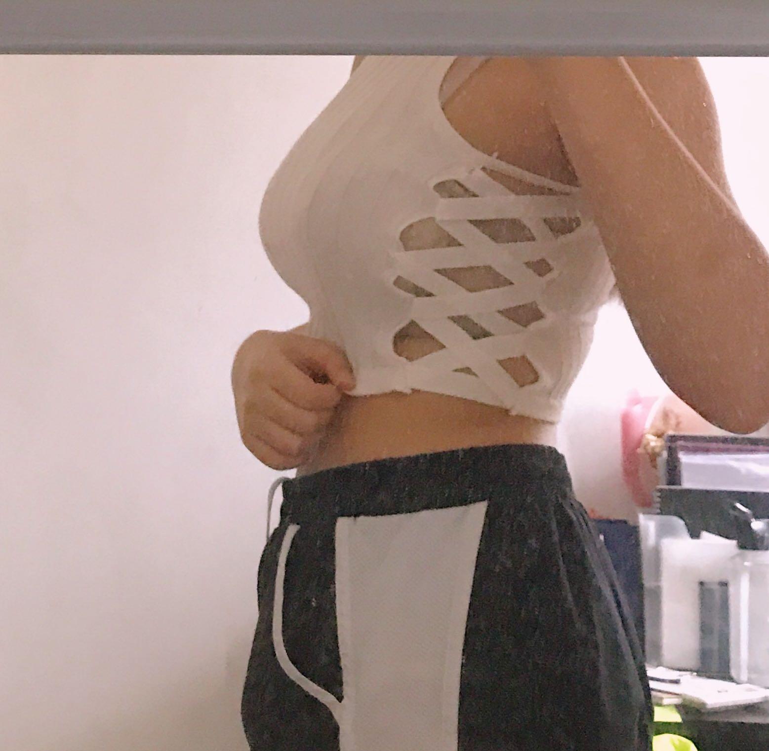 white cut out crop top