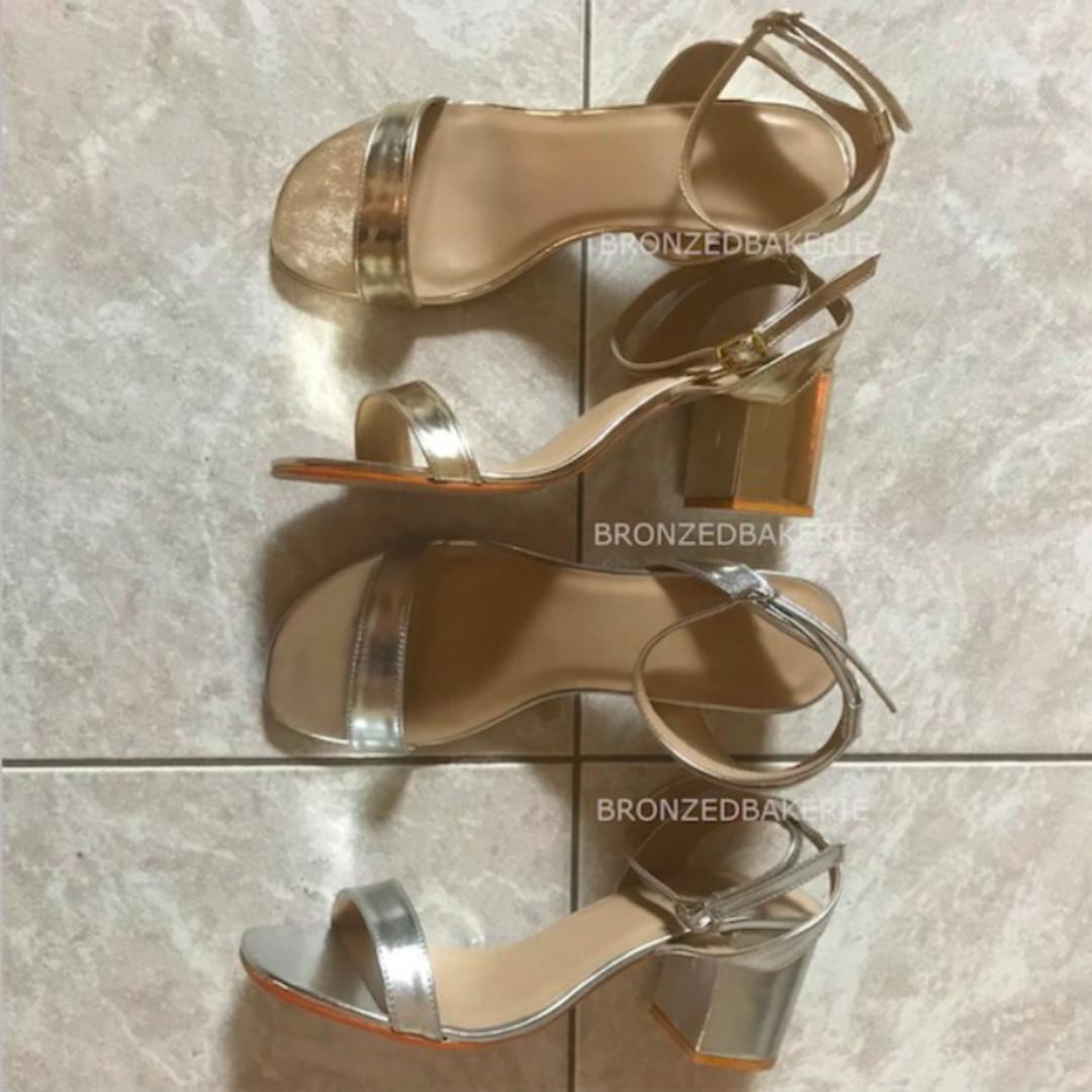 gold two inch heels
