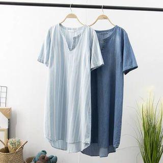Plus Size Summer Thin Denim Short Sleeve Dress Loose Casual Shirt Dress