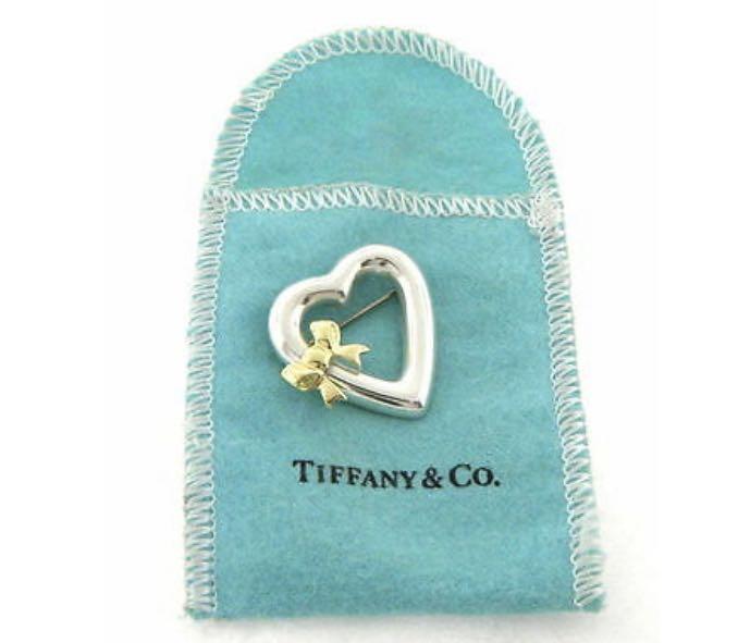 TIFFANY Co. 18K STERLING SILVER HEART BOW PIN BROOCH POUCH INCLUDED Women s Fashion Jewelry Organisers Brooches on Carousell