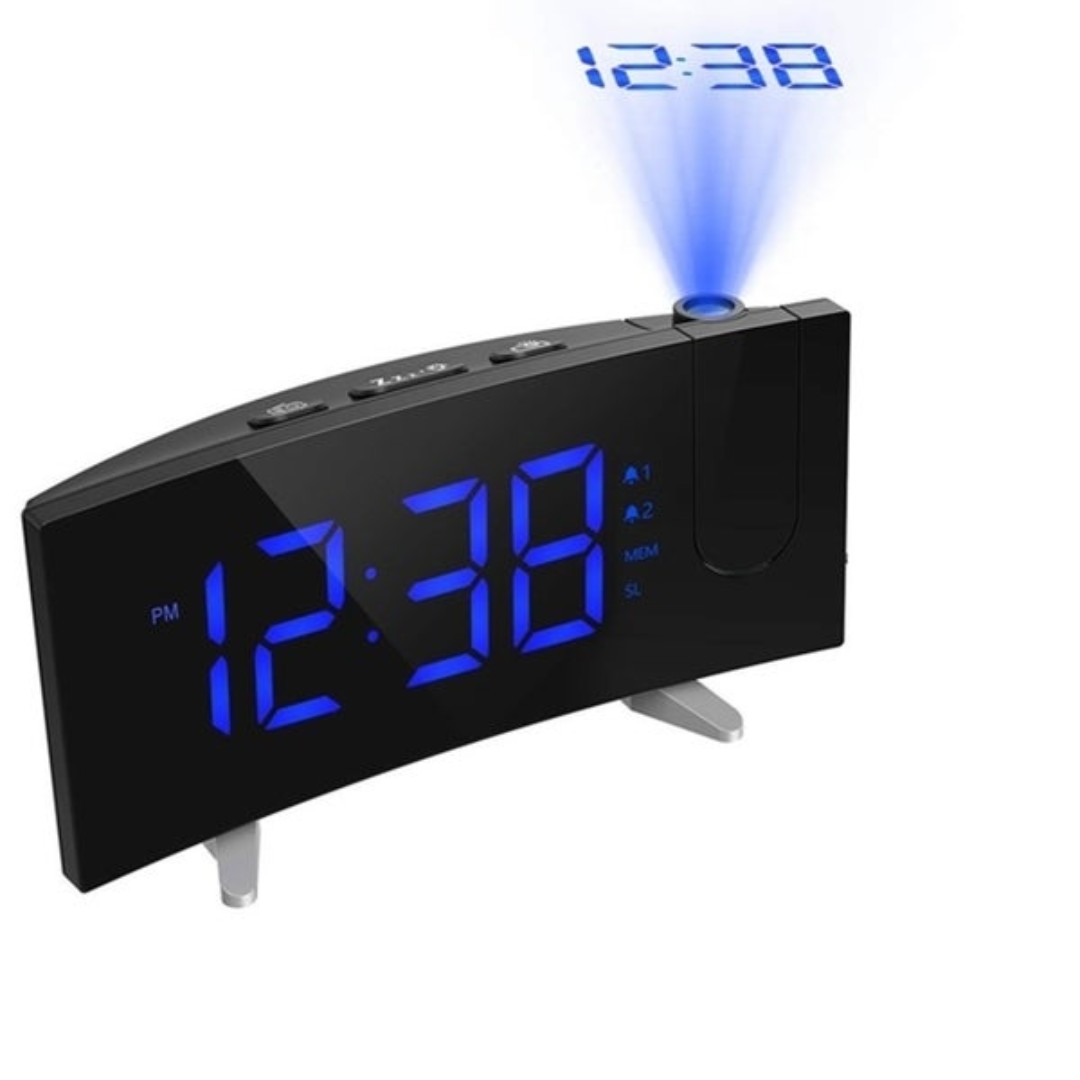 E001 Projection Alarm Clock, 5'' Large Curved LED Display, 6 Dimmer ...
