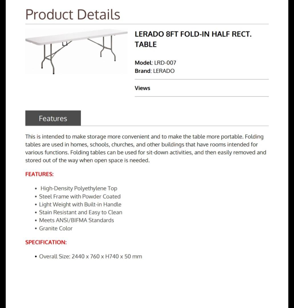 8 foot folding table and chairs