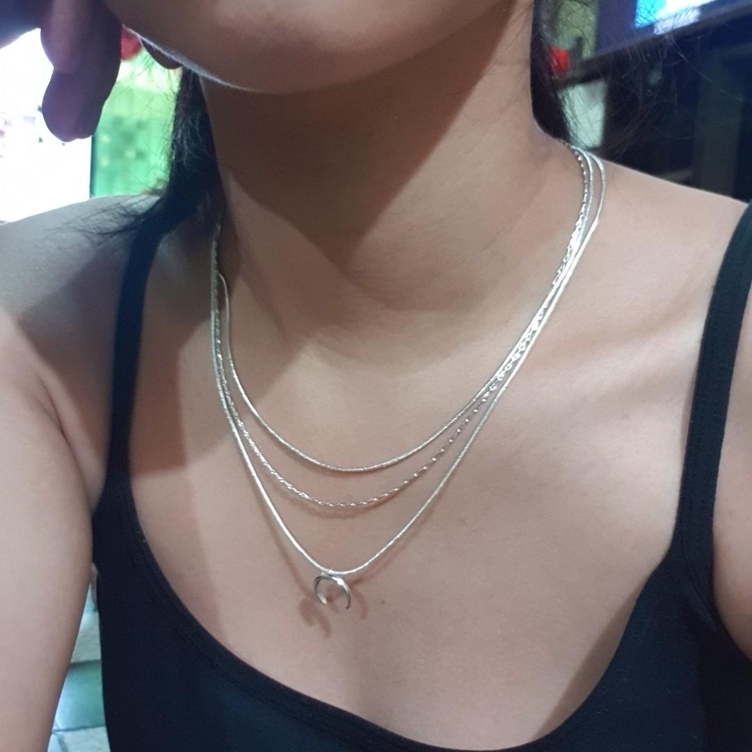 Three layer sales necklace silver