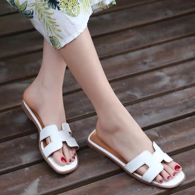 Leather H-Straps Open Toes Trendy Flats 