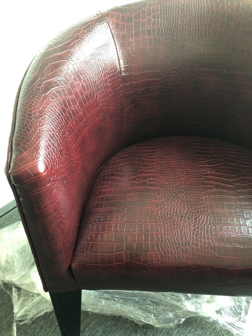 Luxurious Embossed Croc Leather Chair Maroon Deep Color On Carousell
