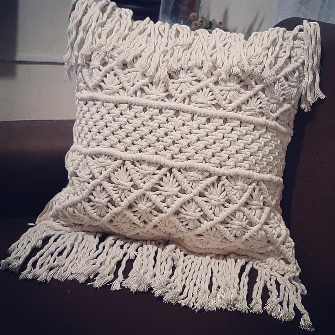 Macrame pillow design #2 (Category: Cushions & Throws) located in Binan City. Submitted by relizas_modern_macrame (Listing ID 241449051, Image 1). Description: Dimension: 19 x 19 inches 5inches tassles side by side Zipper opening Cotton rope Handmade Macrame pillow design #2 #macramepillow #macrame_community #macrametassles #macramelightsandstrings #macrame #macramemovement #macramehomedecor #homedecoration #roomdecor #handmadewithlove❤ #handmade