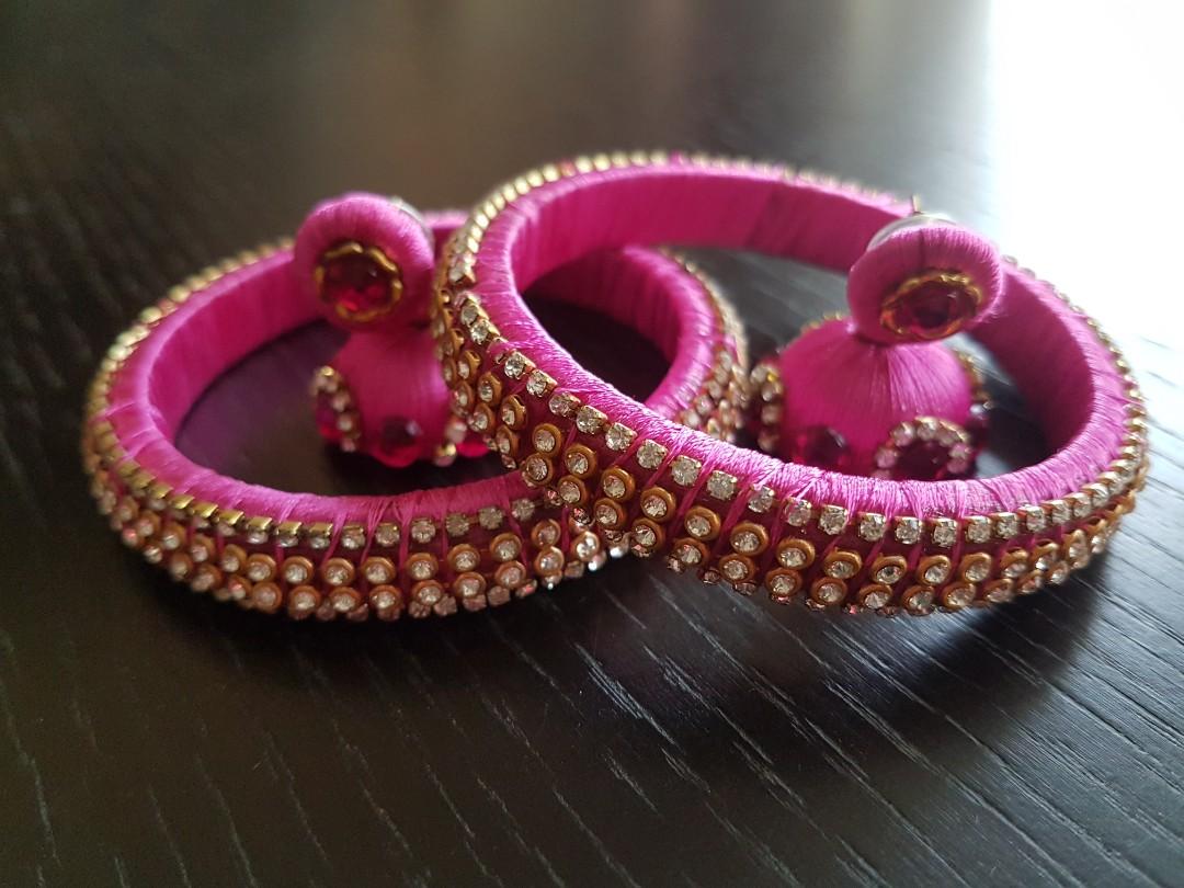 New Silk thread bangle and earring set Women s Fashion Jewelry
