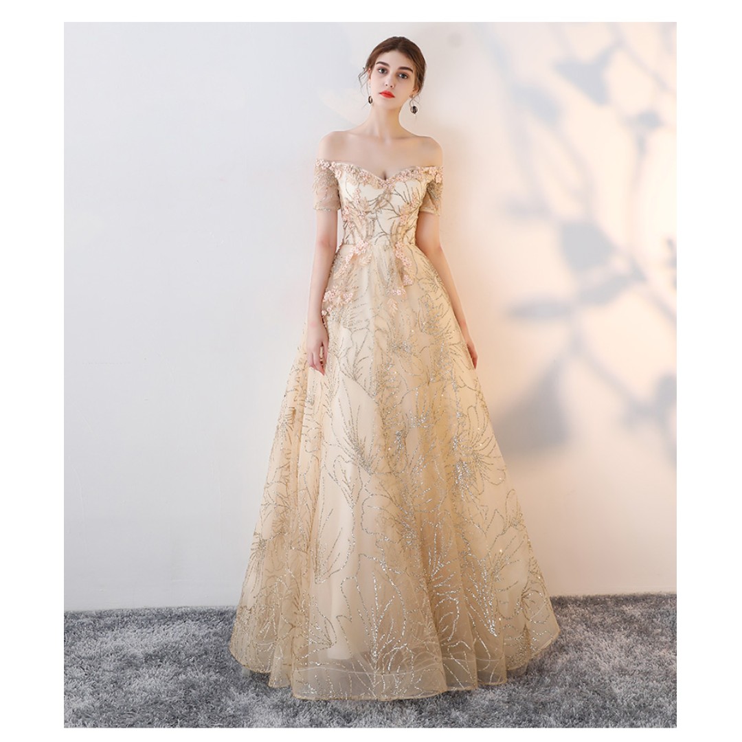 Gold ball gown prom dress 2025