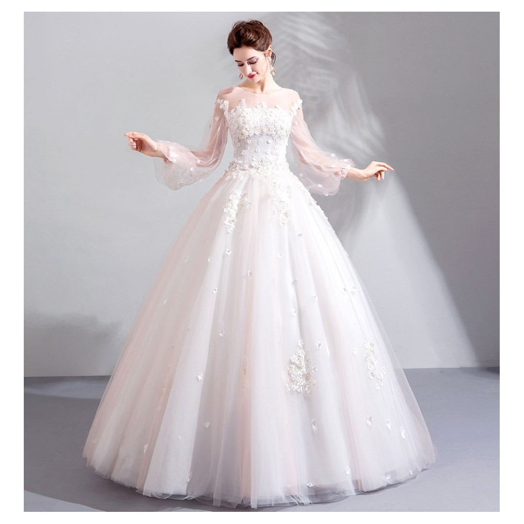 White ball gowns with sleeves cheap