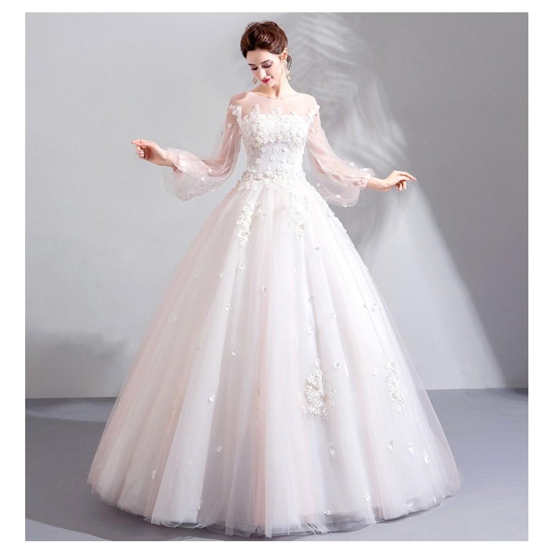 pre order white long sleeve wedding bridal gown dress RB1212