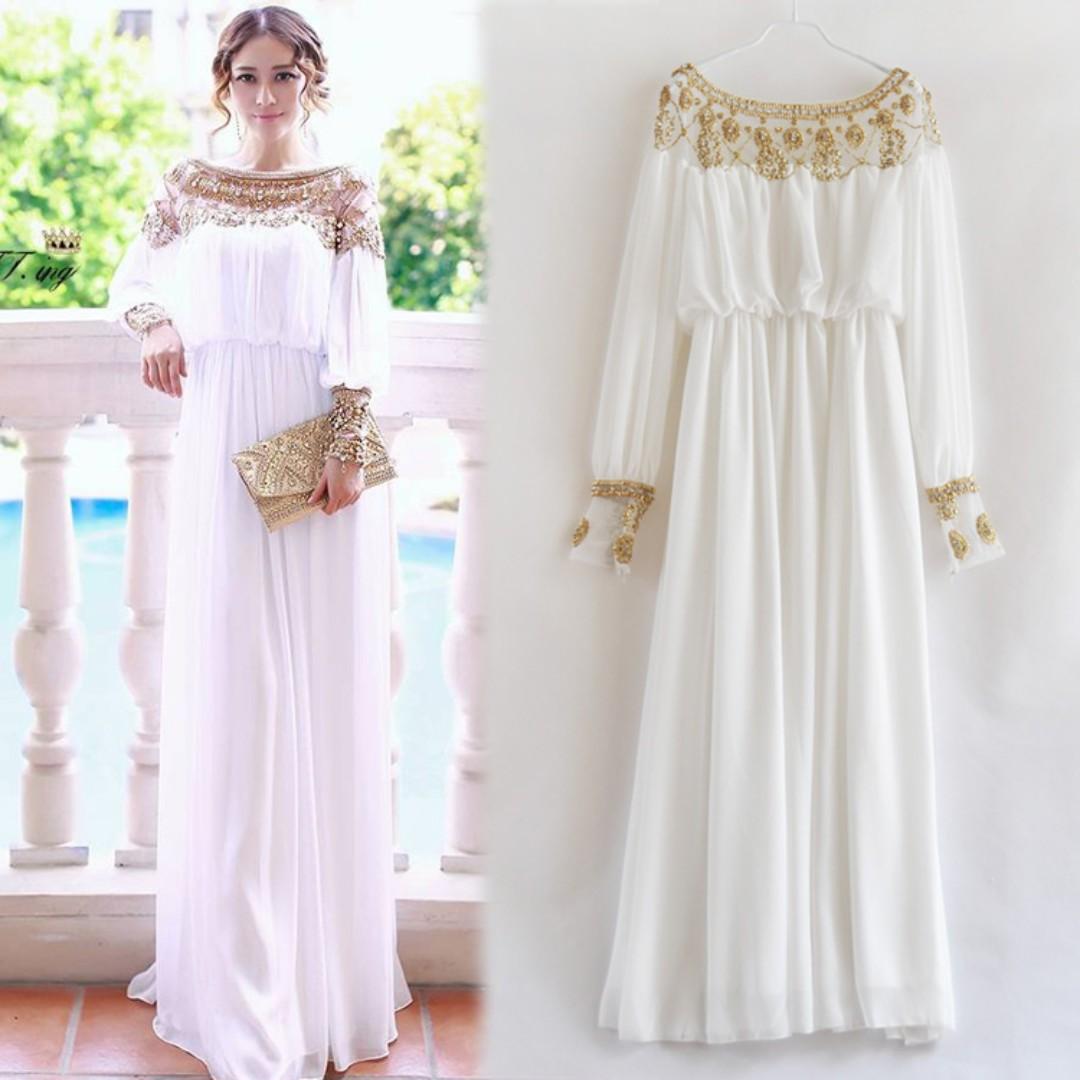 Bell Sleeve Goddess Maxi Dress in White