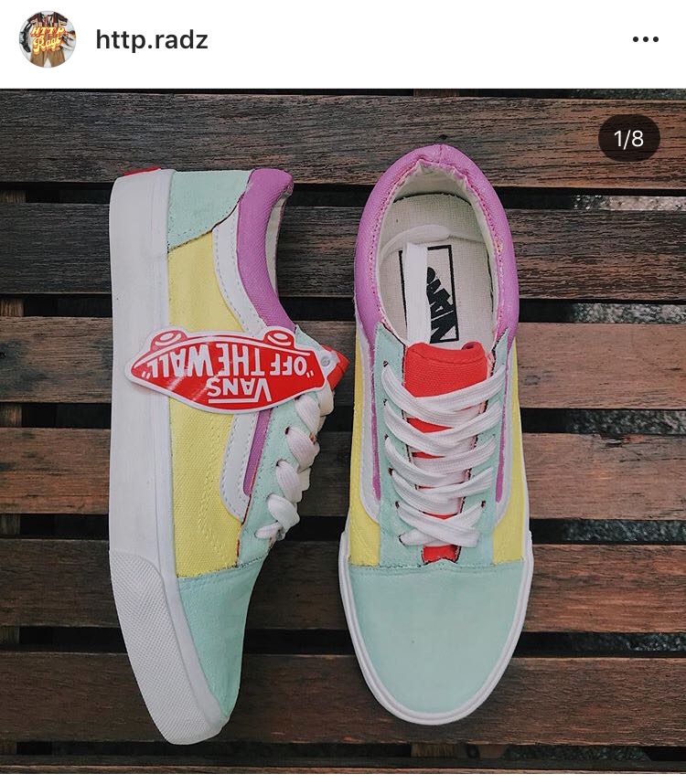 Custom Painted Vans Old Skool Sneakers - Pastel Colored Ombre