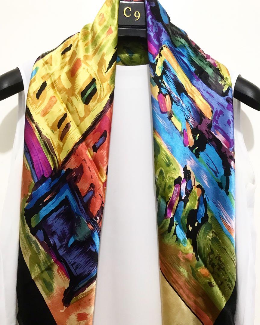 100 Silk Painting Scarf Shawl Women S Fashion Accessories Scarves Shawls On Carousell