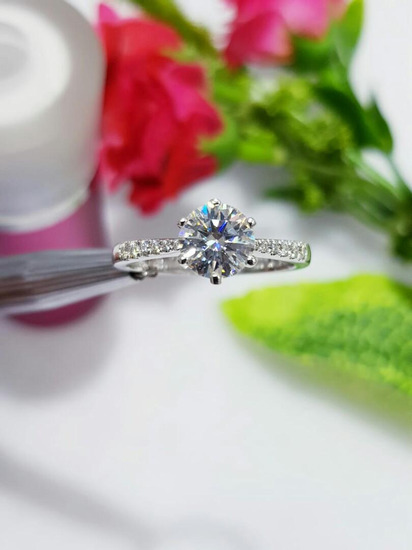1ct Tiffany Setting Ring 18k Gold Moissanite Diamond Women S Fashion Jewellery Rings On Carousell