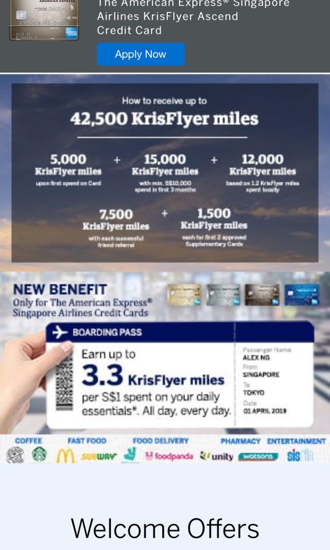Amex Krisflyer Ascend Card Referral Get 8500 Miles More Everything Else On Carousell Amex kf cc, american express kris flyer credit cards, this blog is about everything amex, everything krisflyer, everything do with points conversion, bonus miles, expiry, benefits, etc. carousell
