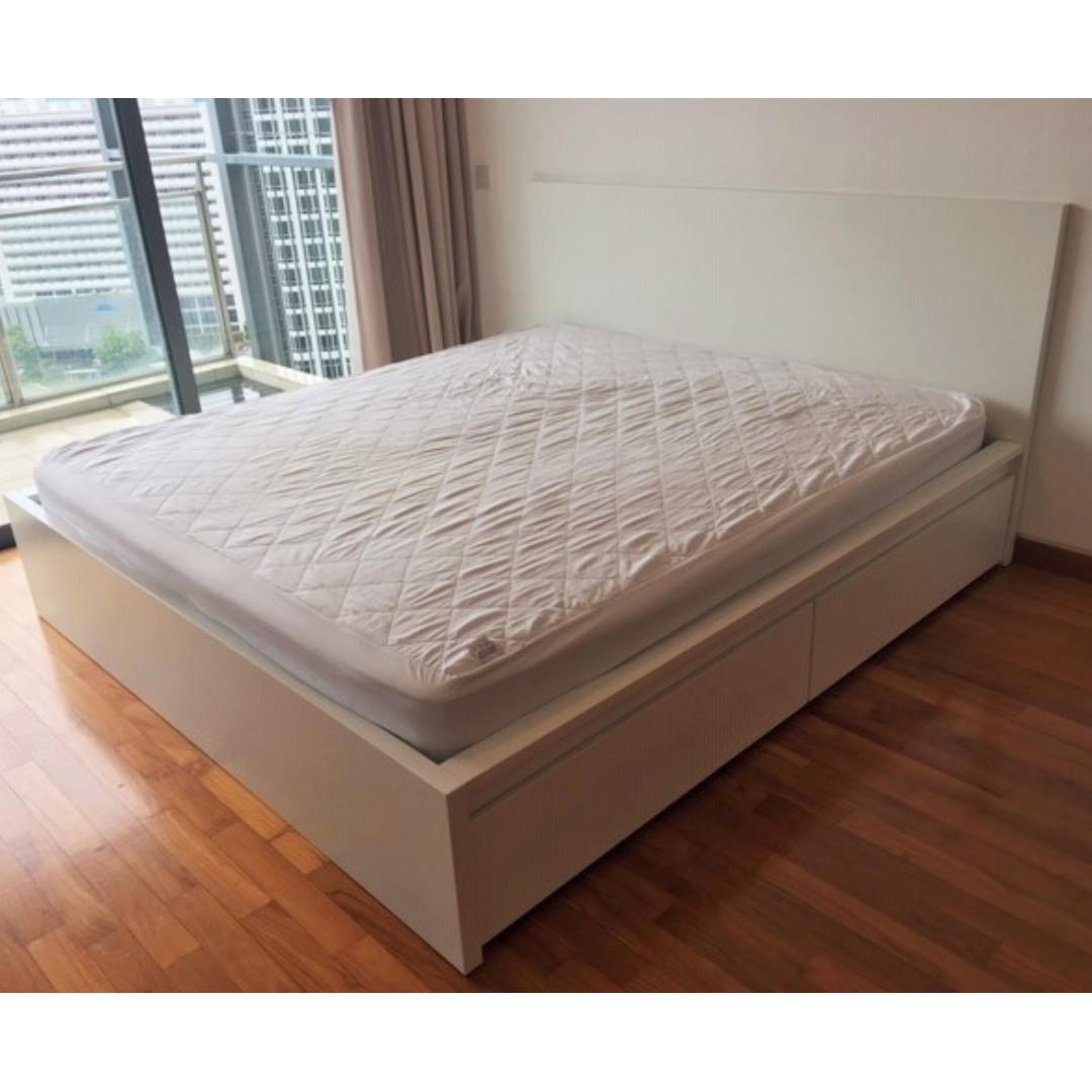 ikea malm bed frame and slatted frame 180x200 cm in white furniture home living furniture bed frames mattresses on carousell