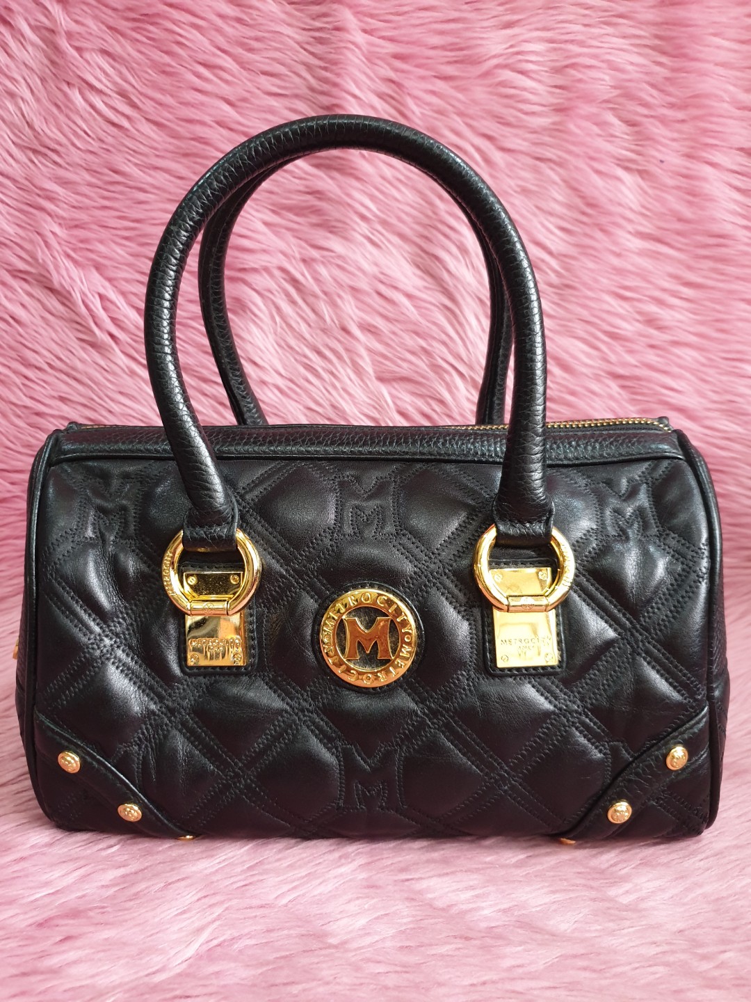 Metrocity Black Quilted Leather Boston Bag, Luxury, Bags & Wallets on  Carousell