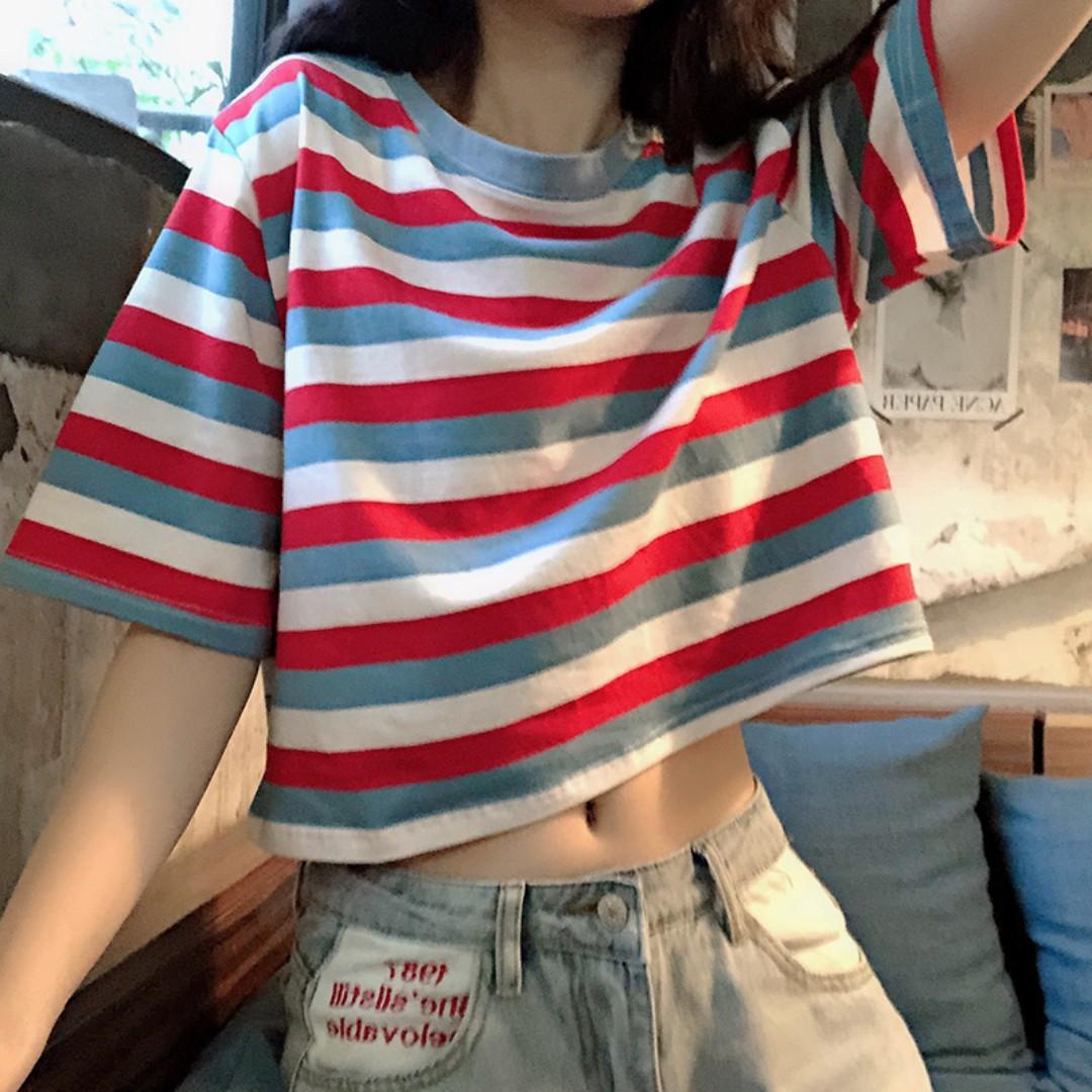 Po Korean Cute Stripey Stripes Crop Tshirt Women S Fashion Clothes Tops On Carousell They are versatile, and have been worn by celebs such as kendell jenner, taylor swift, kim kardashian etc. sgd