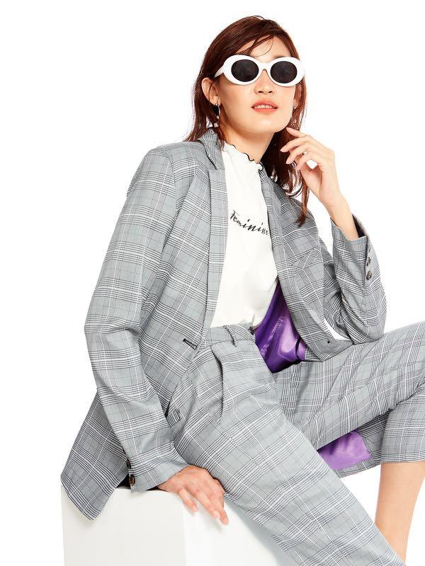Glen plaid cheap blazer womens