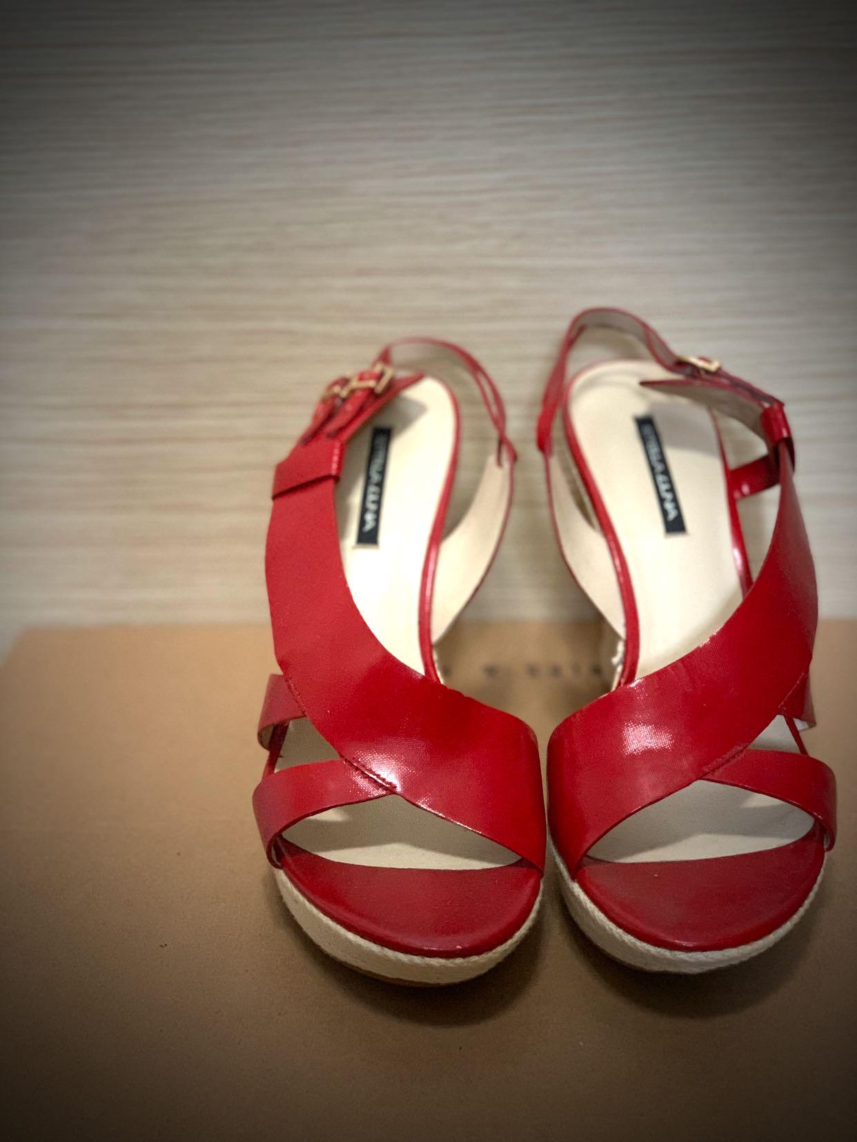 Red wedge sandals, Women's Fashion 