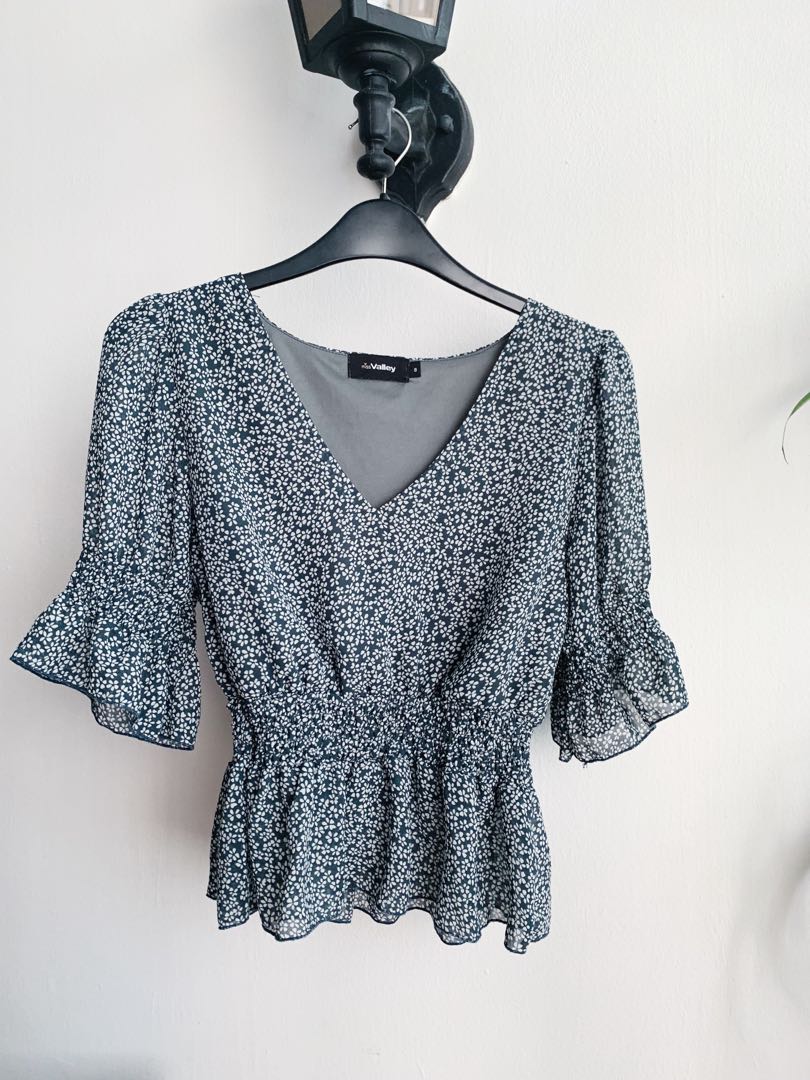 navy blue ruffle top