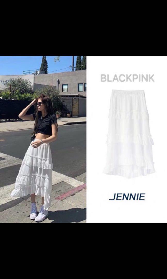 white layered midi skirt
