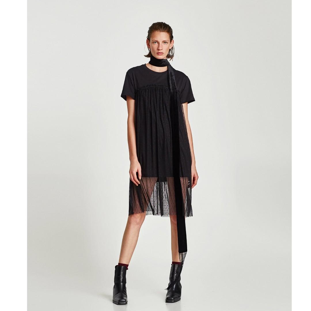 zara tulle dress black