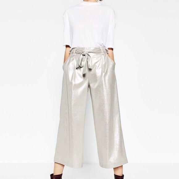Zara Silver Culottes/ Pants, Women's 