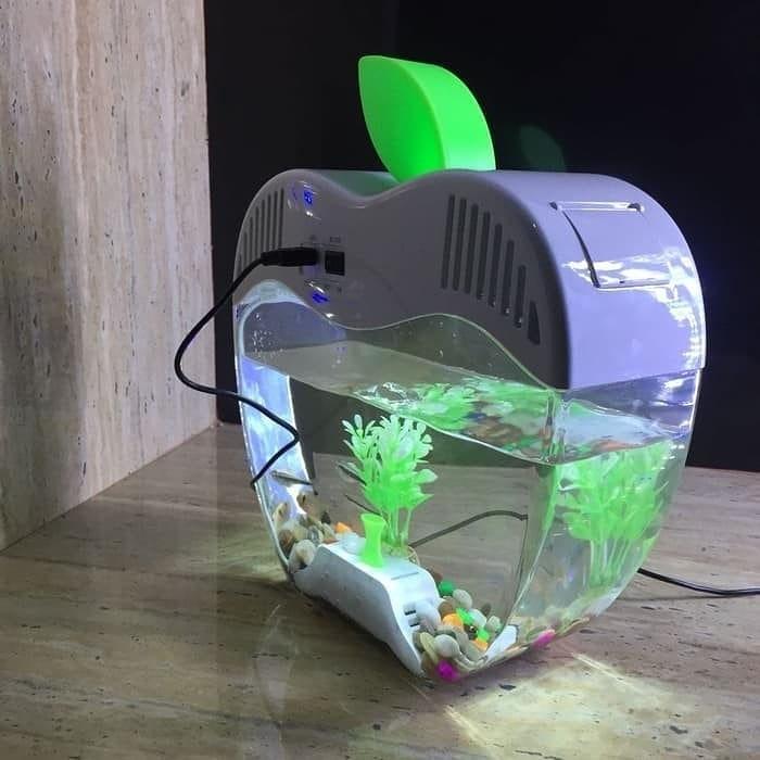Aquarium Hias Mini Apple Ada Lampu Led Dan Pompa Air Pet Supplies