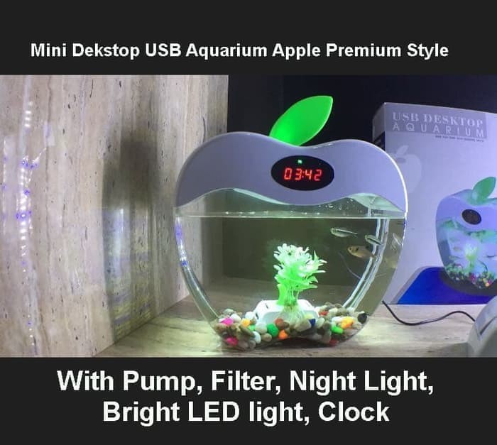 Aquarium Hias Mini Apple Ada Lampu Led Dan Pompa Air Pet Supplies