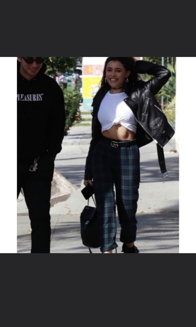 green and navy blue plaid pants