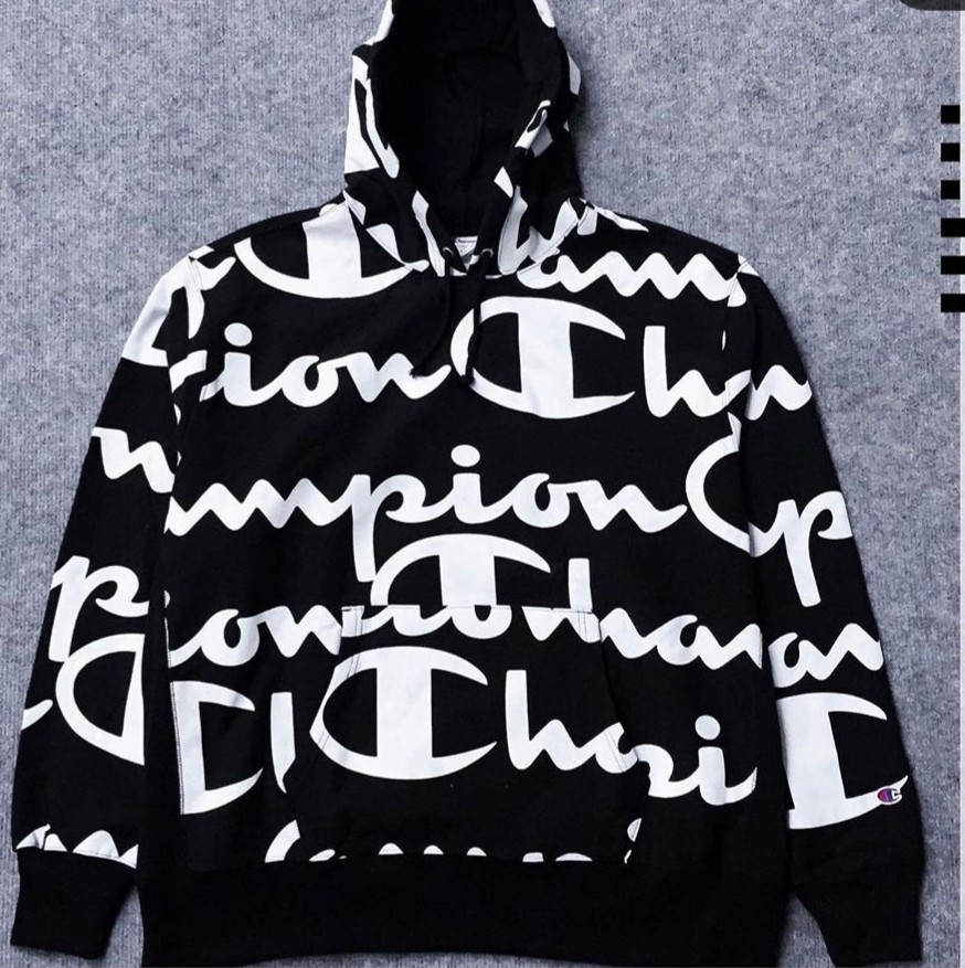 CHAMPION HOODIE ALL OVER SCRIPT GIANT LIMITED EDITION Fesyen Pria Pakaian Baju Luaran di Carousell