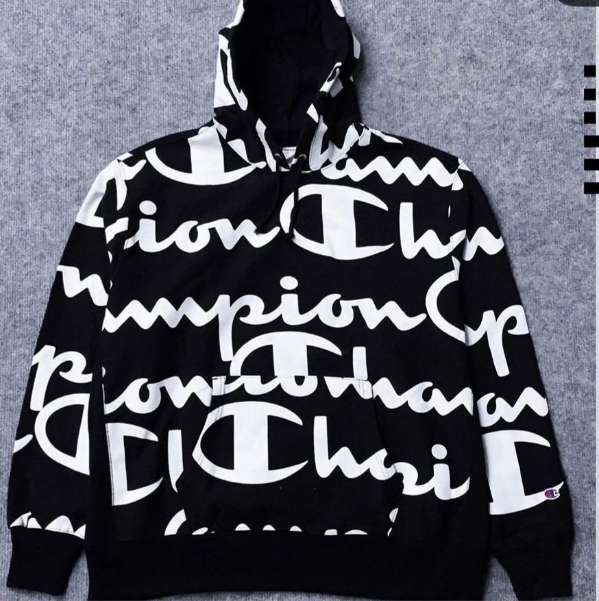 All over script champion hoodie hot sale