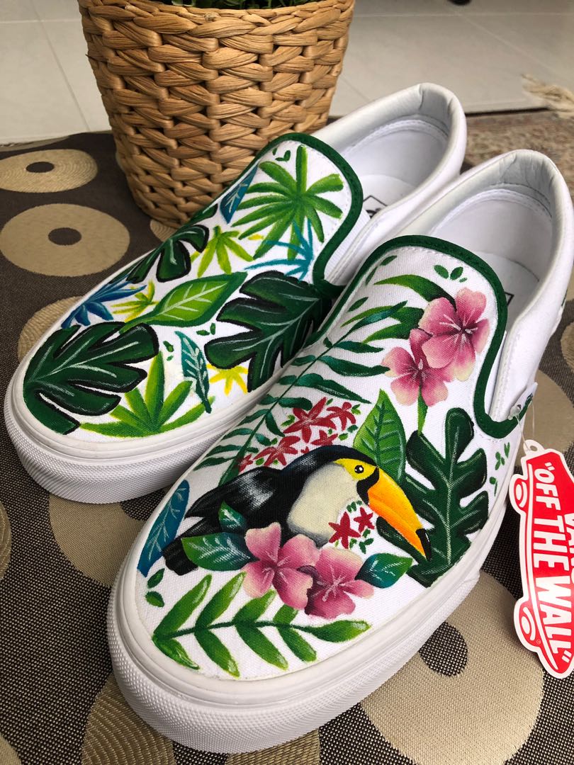 Custom Paint Tropical Elements on Vans Slip On Men s Fashion Footwear Dress Shoes on Carousell