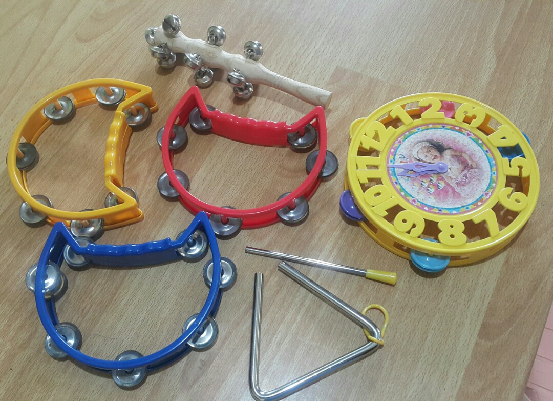 HANDBELLS, TRIANGLE and TAMBOURINES with 4pc pull apart musical toys