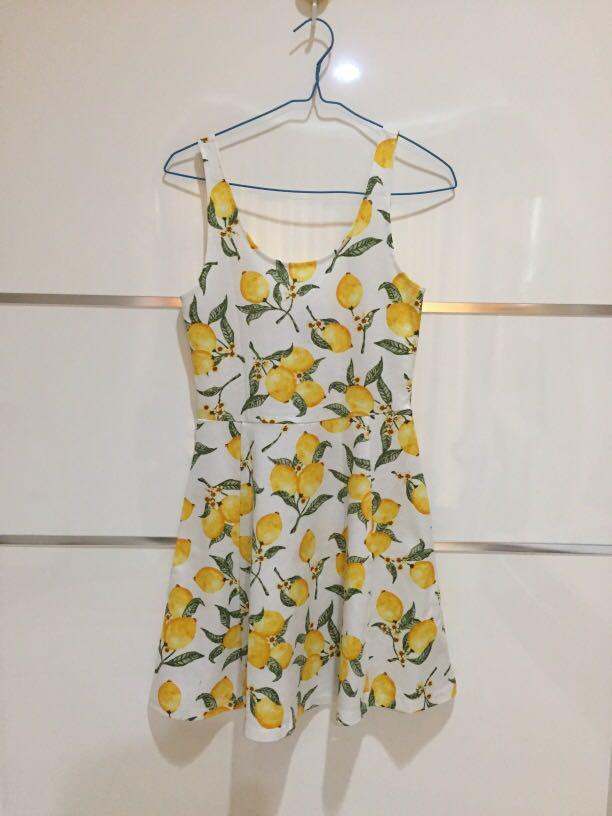 h&m lemon print dress