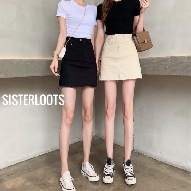 cream denim skirt