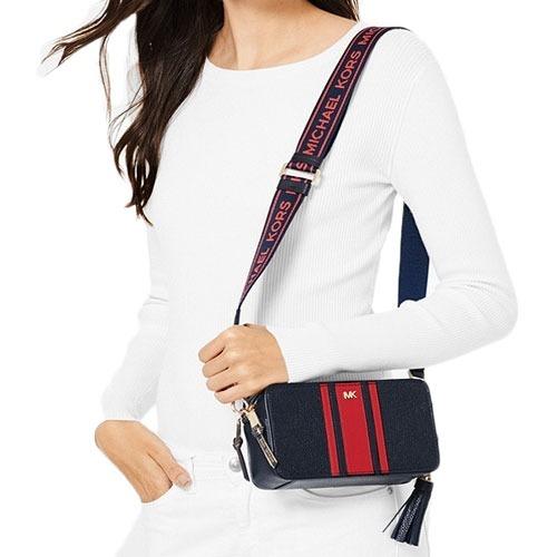 Michael kors small logo tape camera bag clearance