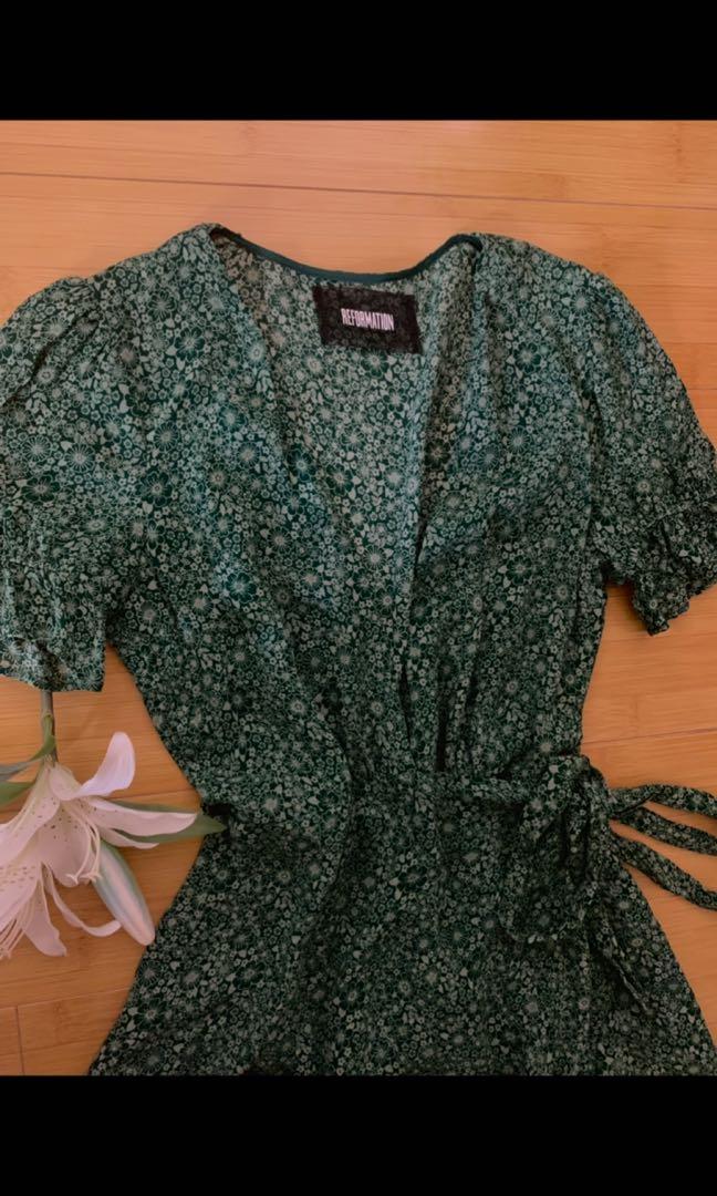 REFORMATION Green Lucas Dress, Women's 