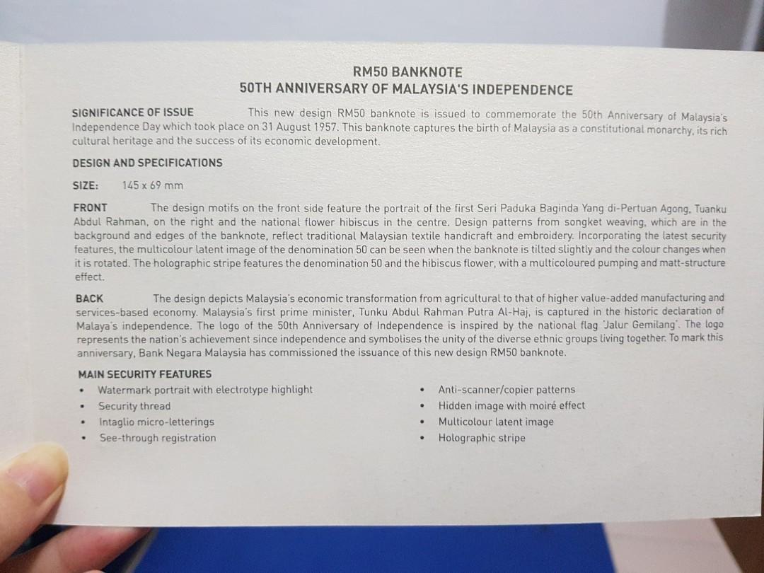 RM 50-50th Anniversary of Malaysia's Independence, Hobbies & Toys ...